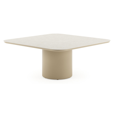 Amico low dining tuintafel afgerond vierkant in beige aluminium en volkeramiek Shilin - L 148 x B 148 x H 61 cm