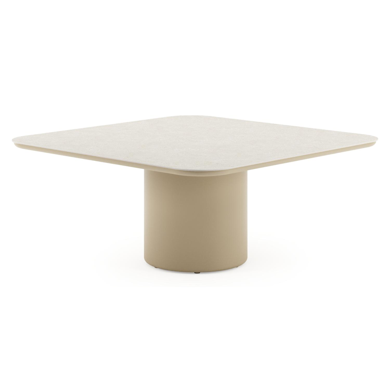 Amico low dining tuintafel afgerond vierkant in beige aluminium en volkeramiek Shilin - L 148 x B 148 x H 61 cm