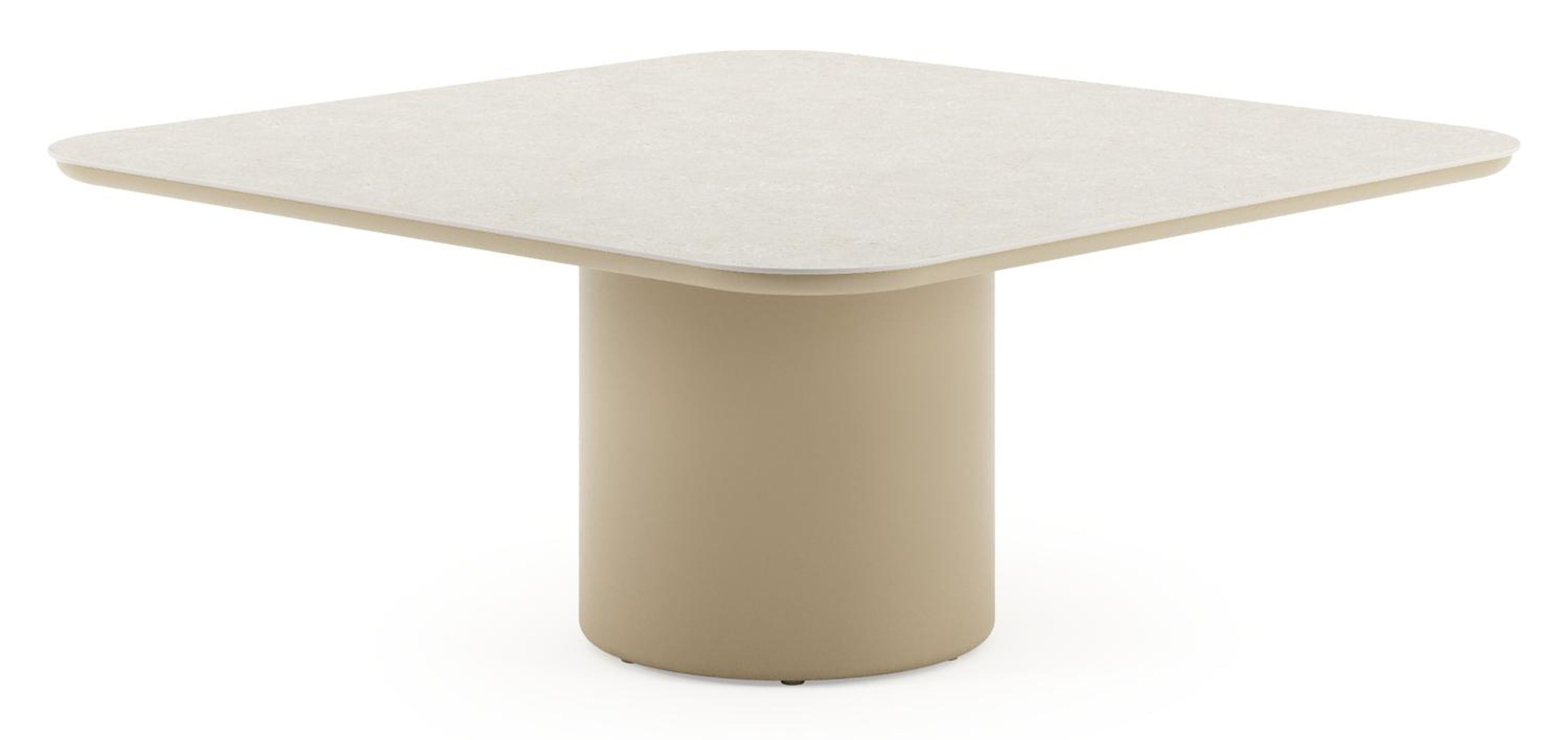 Amico low dining tuintafel afgerond vierkant in beige aluminium en volkeramiek Shilin - L 148 x B 148 x H 61 cm