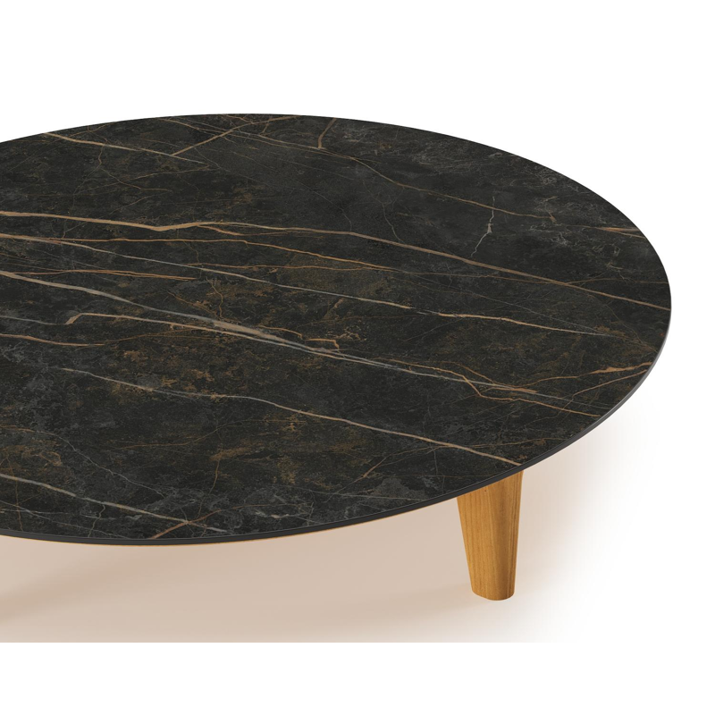 Table de basse Bomero en teck et céramique plein Black Obsession - Diam. 85 x Haut. 20 cm