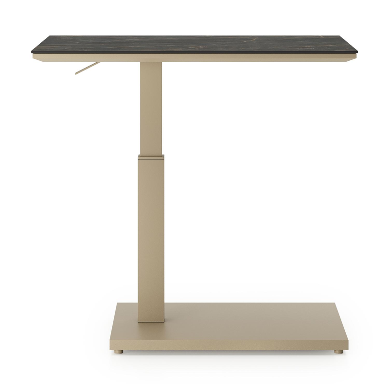 Table d'appoint pop-up Cirello rectangulaire en aluminium beige et céramique pleine Black Obsession - Lg. 69.5 x Lrg. 50 x Haut. 66 cm