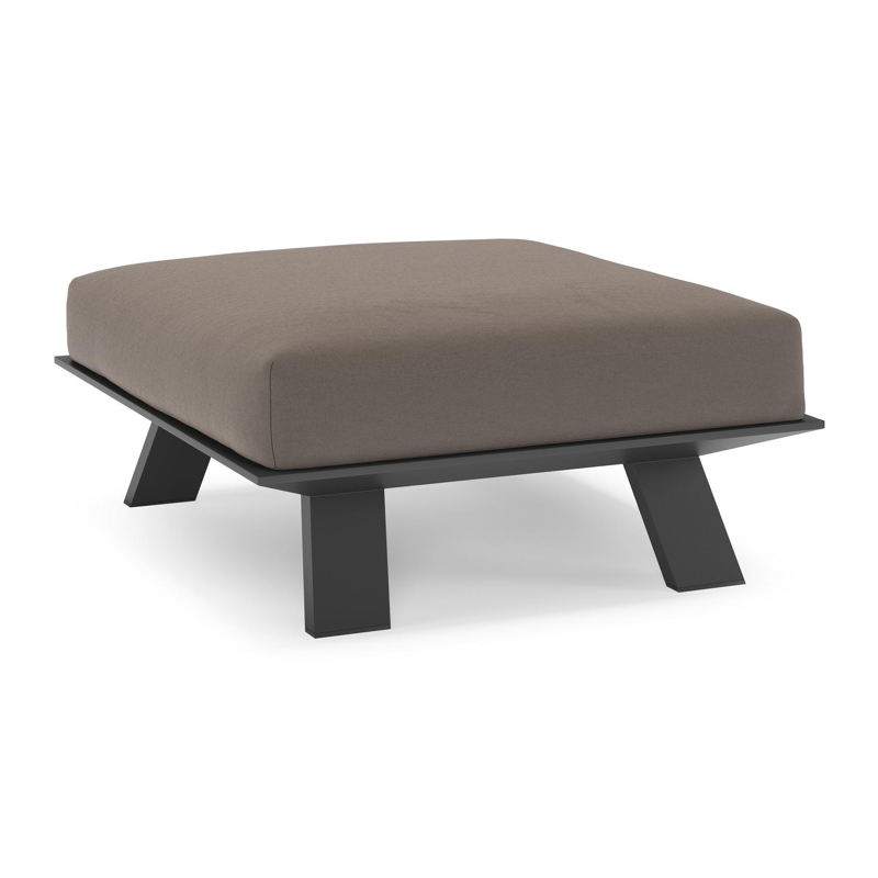 Cesano poef in zwart aluminium met natte nature grey all weather Sunbrella® luxe kussen