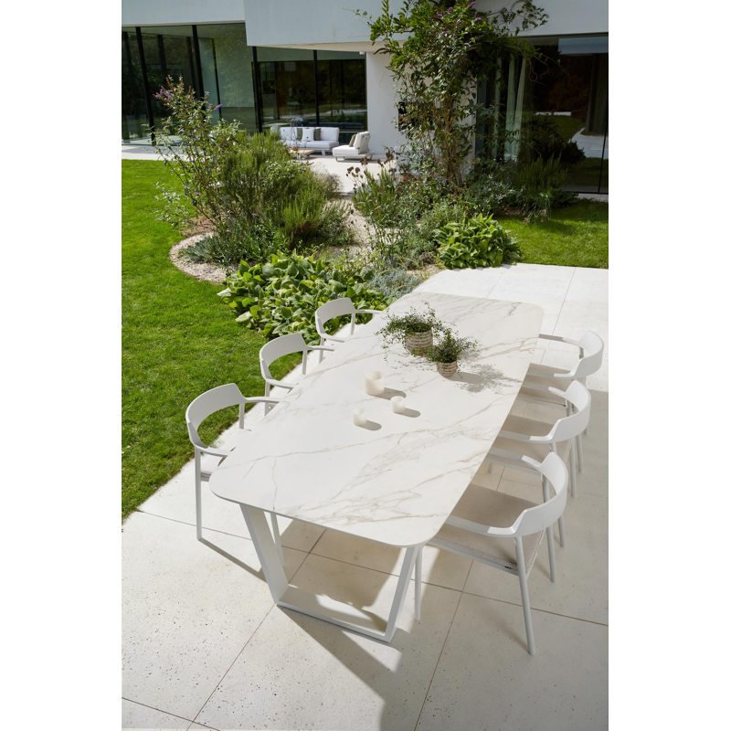 Pagino tuintafel in wit aluminium en volkeramiek calacatta - L 255 x B 115 x H 74 cm