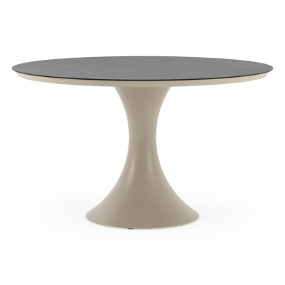 Fano tuintafel rond in beige aluminium en volkeramiek Basalt Black - Dia. 130 x H 75 cm