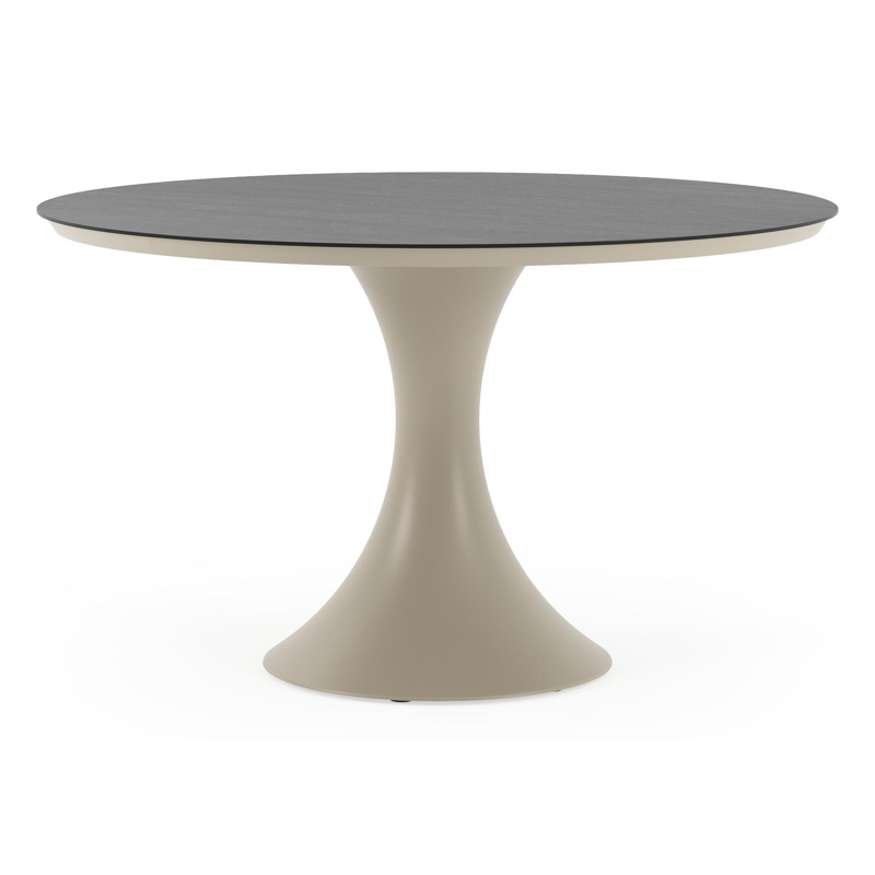 Table de jardin Fano ronde en aluminium beige et céramique pleine Basalt Black - Diam. 130 x Haut. 75 cm
