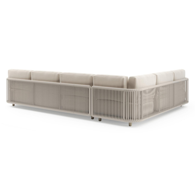 Organo loungehoek in beige aluminium en beige verticaal geweven luxe vlakke rope met lopi antique all weather Sunbrella® luxe kussen