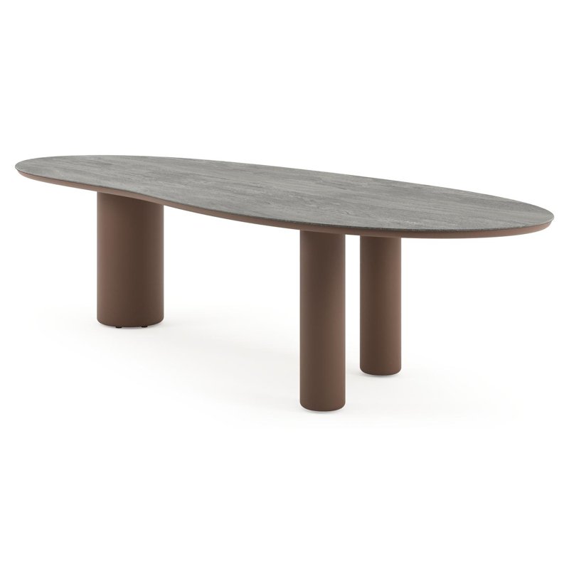 Table de jardin Amico organique en taupe aluminium et céramique pleine Aspen Grey - Lg. 320 x Lrg. 120 x Haut. 73.5 cm