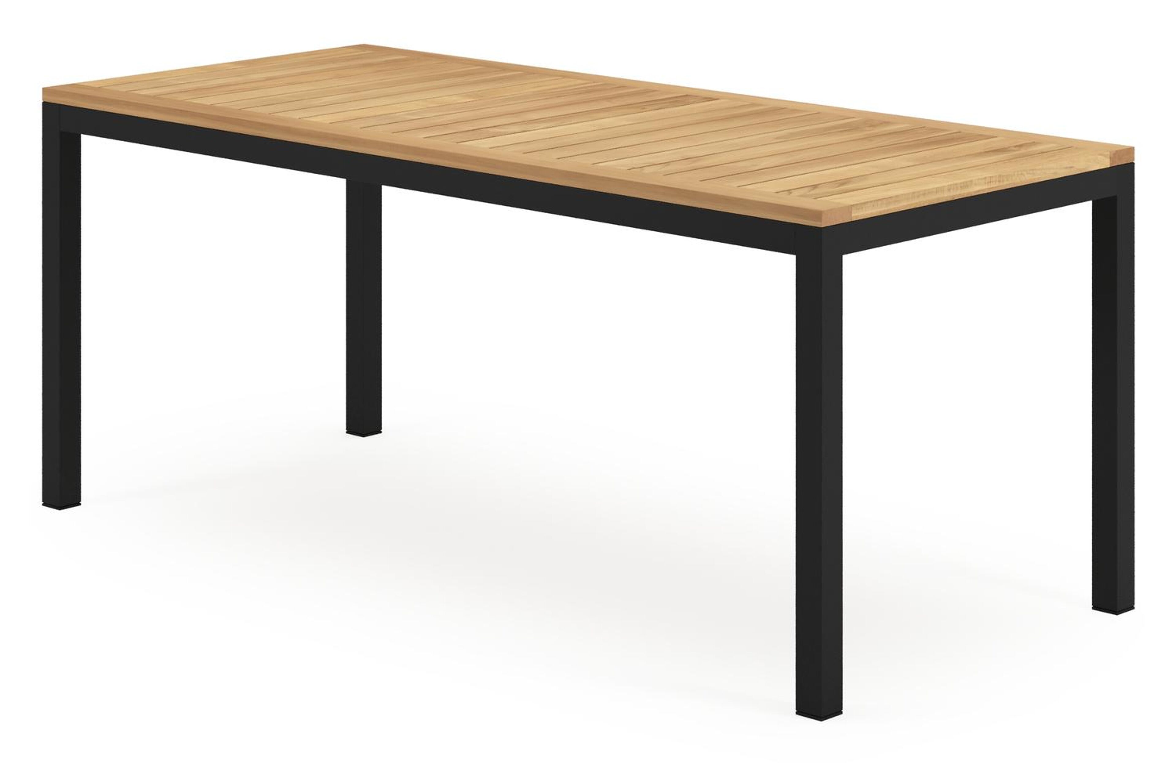 Table de jardin Feltro rectangulaire en aluminium noir et teck Naturel - Lg. 180 x Lrg. 80 x Haut. 73 cm