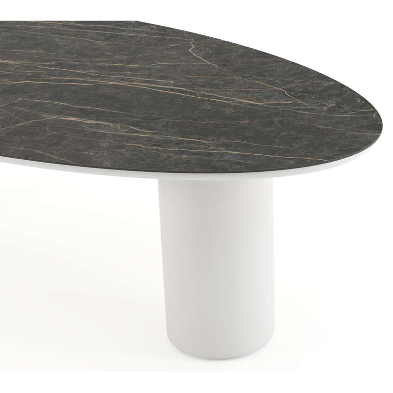 Amico tuintafel ovaal in wit aluminium en volkeramiek Black Obsession - L 260 x B 125 x H 73.5 cm