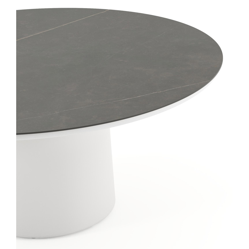 Amico low dining tuintafel rond in wit aluminium en volkeramiek Calatorao - Dia. 148 x H 61 cm