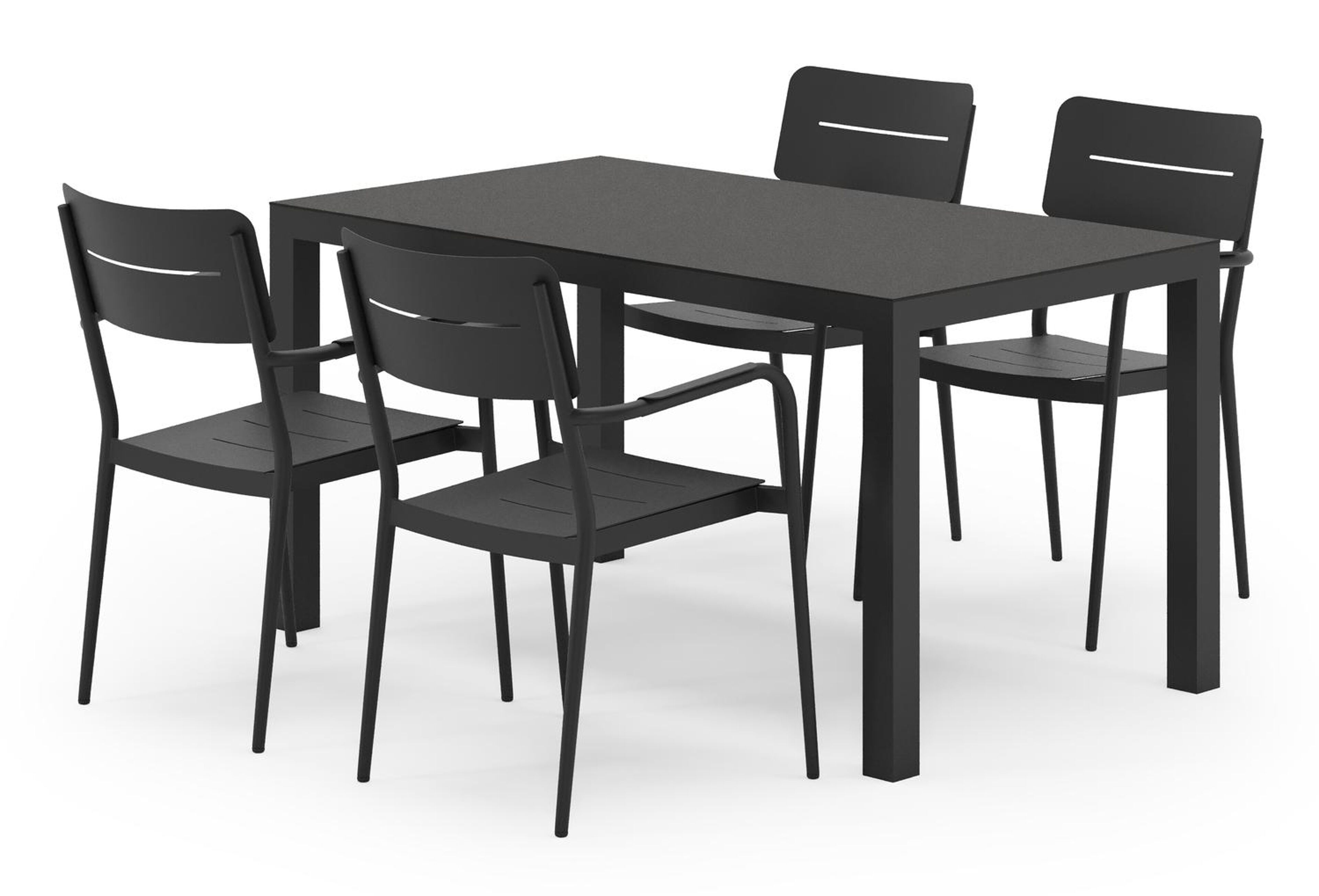 Ensemble de jardin Toma en aluminium noir et sintered stone noir avec 4 chaises de jardin Salto