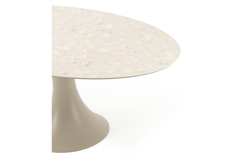Table de jardin Fano ovale en aluminium beige et céramique pleine Retrostone Lg. 180 x Lrg. 110 x Haut. 75 cm