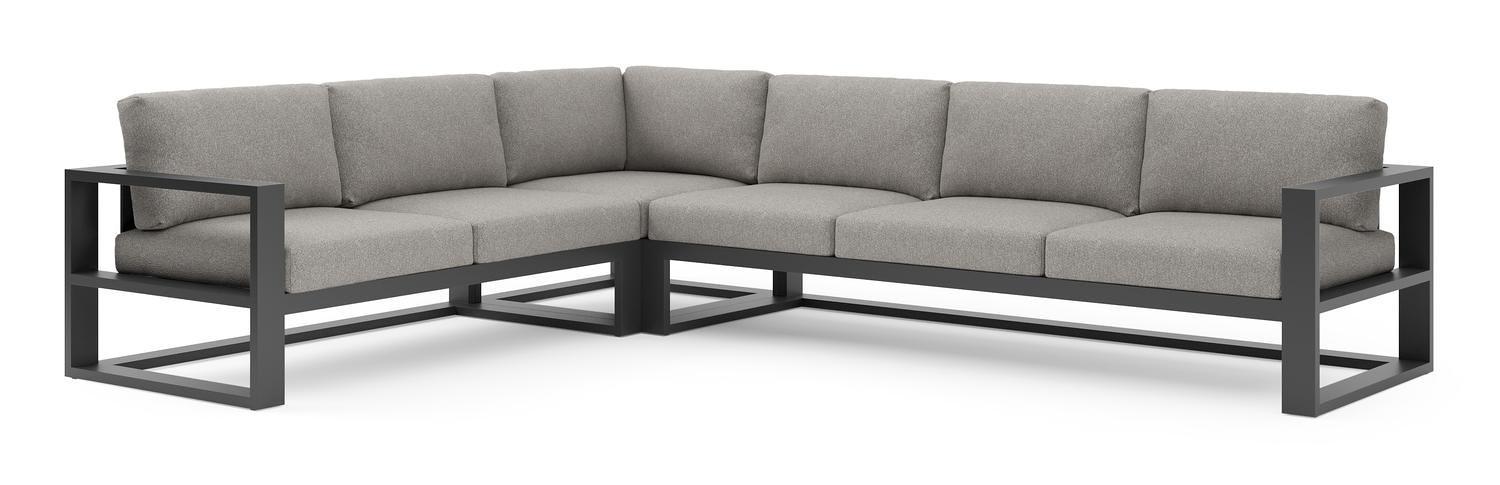 Verato loungehoek in zwart aluminium met tundra charcoal all weather sunbrella® luxe kussen