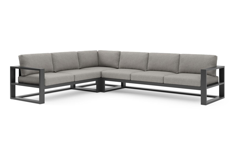 Verato loungehoek in zwart aluminium met tundra charcoal all weather sunbrella® luxe kussen