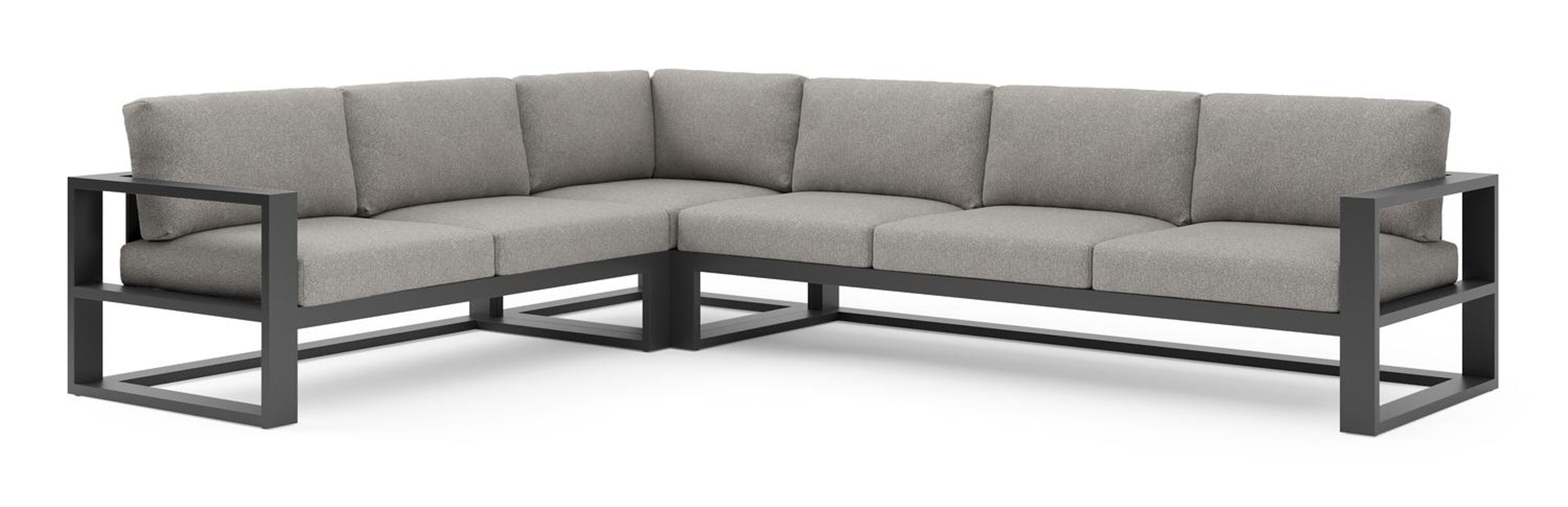 Verato loungehoek in zwart aluminium met tundra charcoal all weather sunbrella® luxe kussen