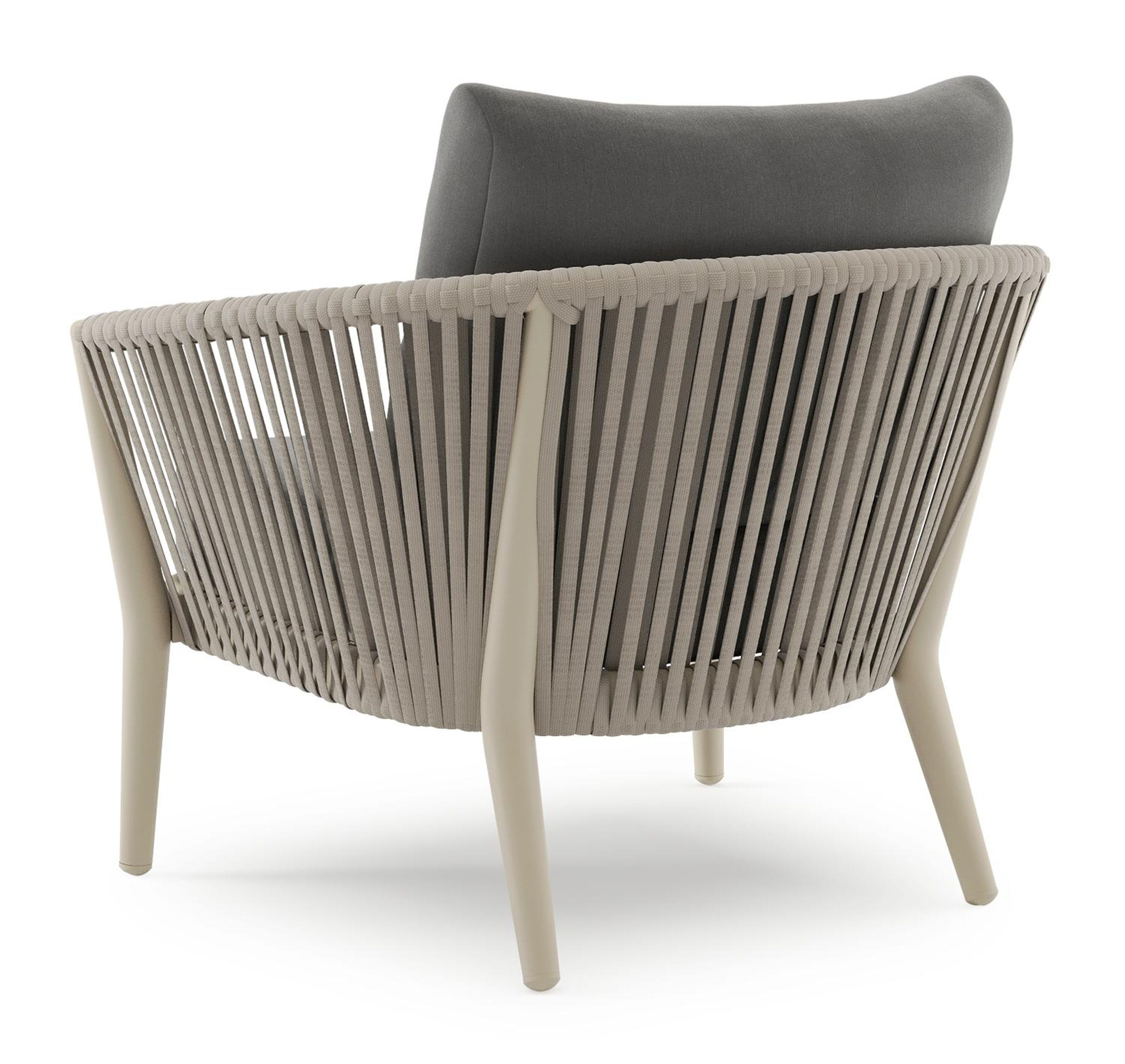 Orso loungestoel 1-zit in beige aluminium en beige verticaal geweven luxe vlakke rope met natte charcoal chine all weather sunbrella® luxe kussen