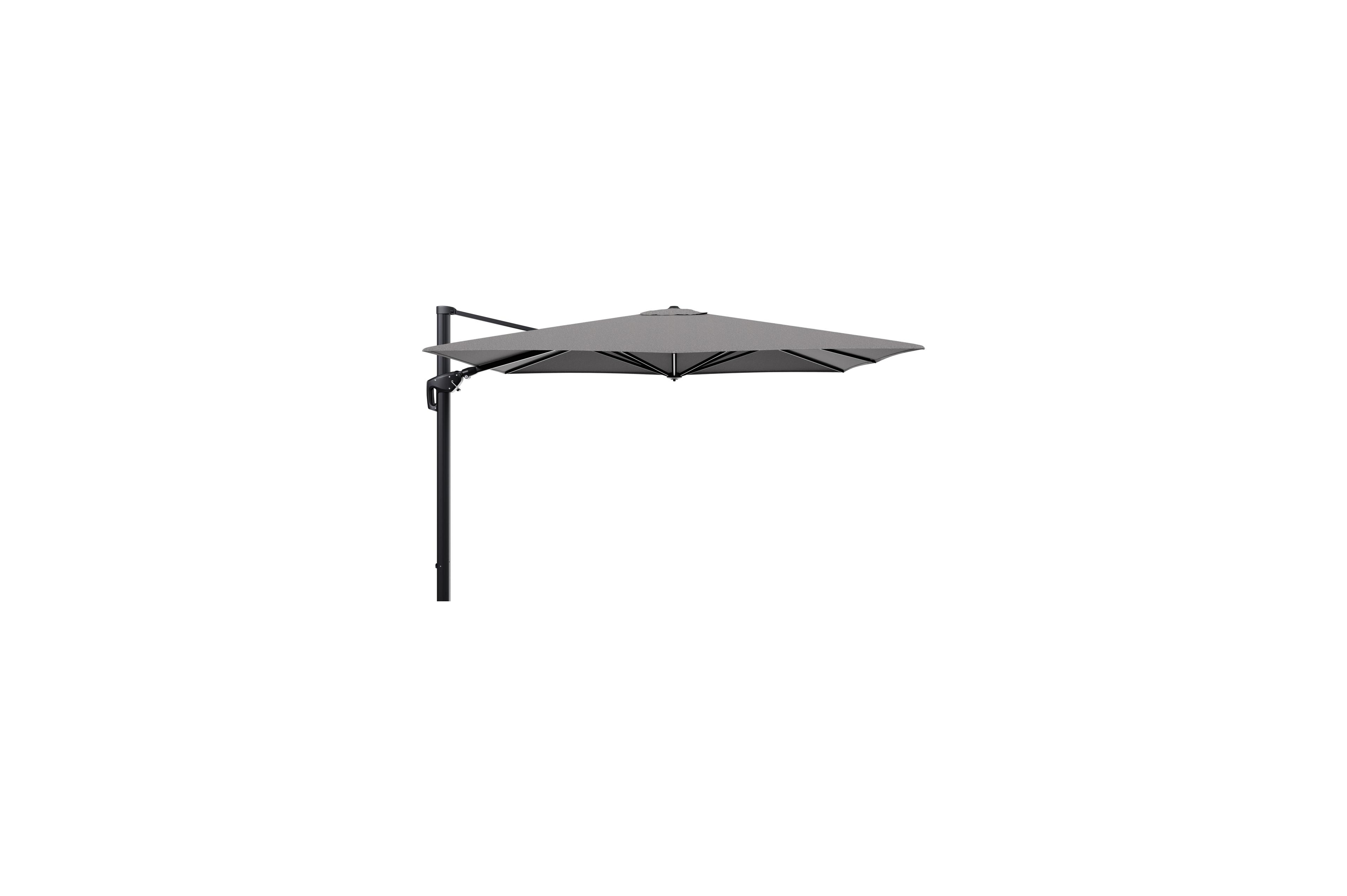 Minore zweefparasol met tiltfunctie in zwart aluminium met chartres drizzle all weather sunbrella® luxe parasoldoek - L1 280 x L2 370 cm (zonder voet)