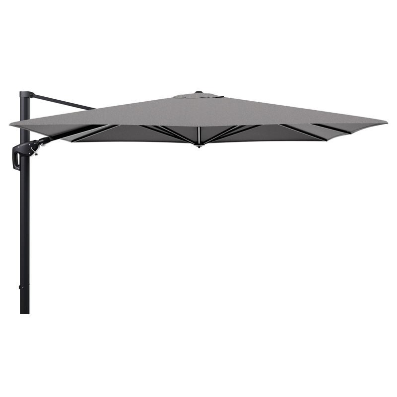 Parasol pendant Minore avec fonction tilt en aluminium noir avec toile de parasol en all weather sunbrella® luxe chartres drizzle - Lg.1 280 Lg.2 370 cm (sans pied de parasol)