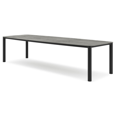 Orso tuintafel bootvorm in zwart aluminium en volkeramiek aspen grey - L 315 x B 115 x H 75 cm