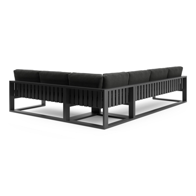 Verato loungehoek in zwart aluminium met chartres sooty all weather sunbrella® luxe kussen