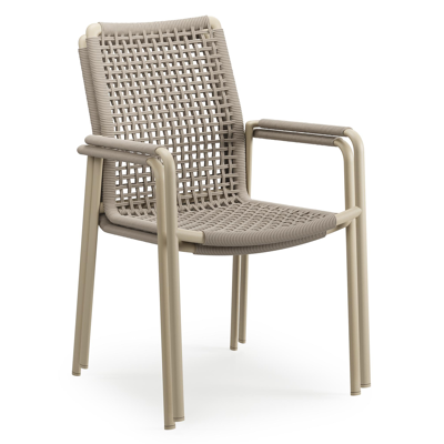 Como stapelbare tuinmeubelen in beige aluminium en beige vierkant geweven ronde rope