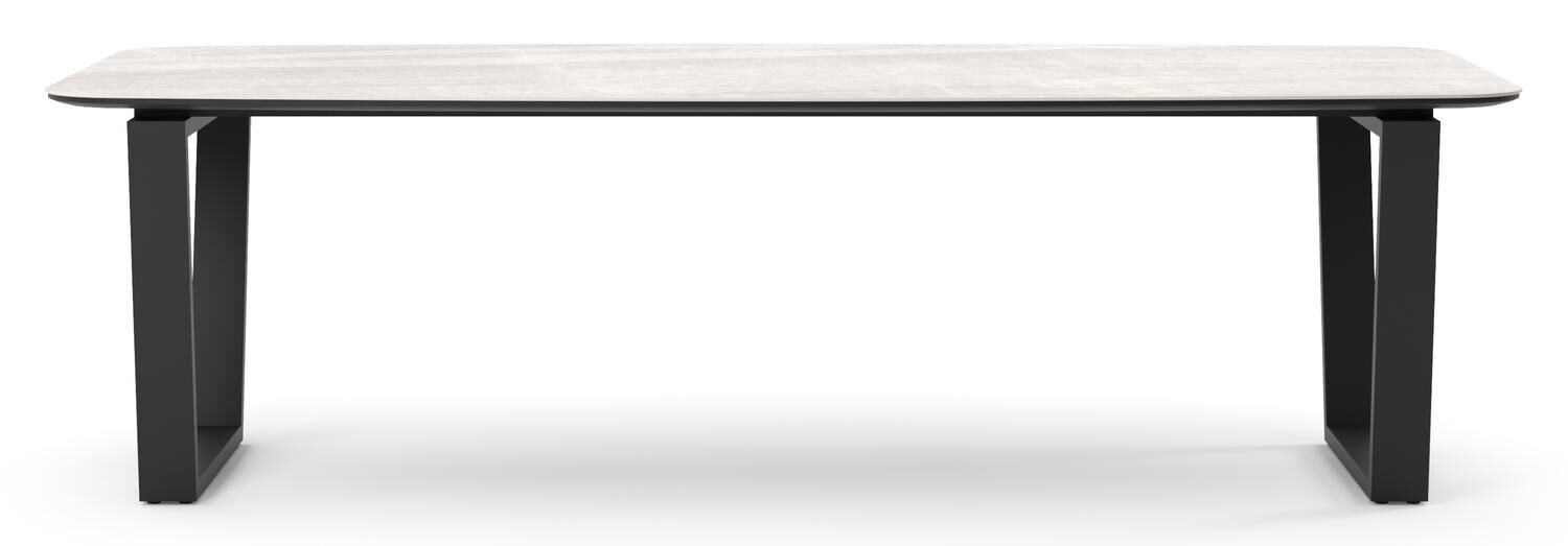 Mosa tuintafel bootvorm in zwart aluminium en sintered stone Crema