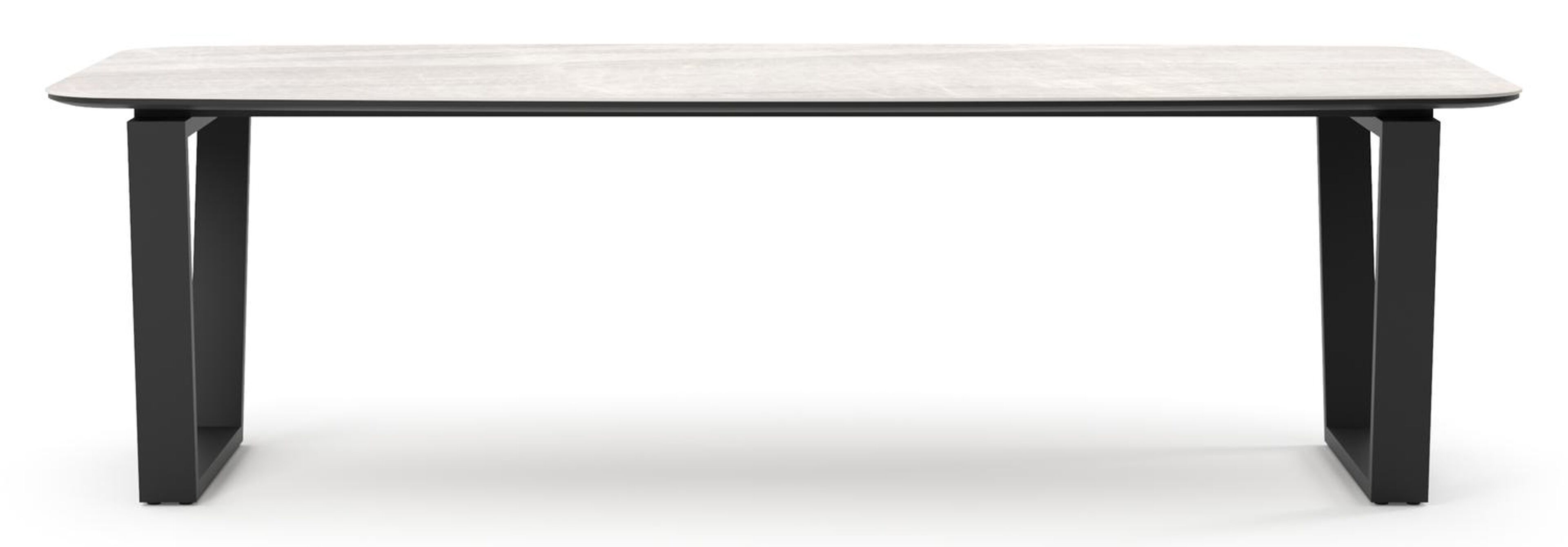 Table de jardin Pagino forme de bateau en aluminium noir et céramique pleine Taj Mahal - Lg. 255 x Lrg. 115 x Haut. 73 cm