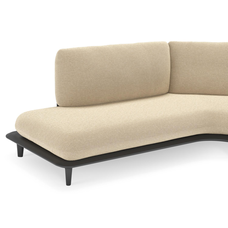 Bomero loungehoek in zwart aluminium met althea camel all weather cosytica kussen