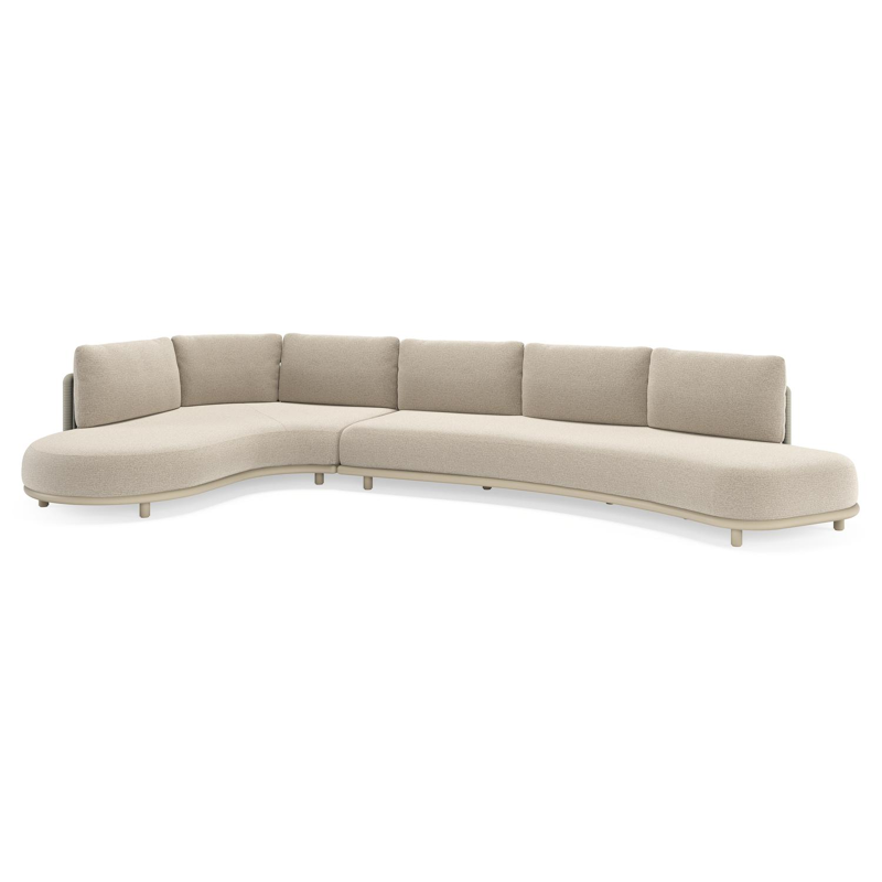 Lomano loungehoek in beige aluminium en beige verticaal geweven luxe vlakke rope met Catania Sand all weather cosytica