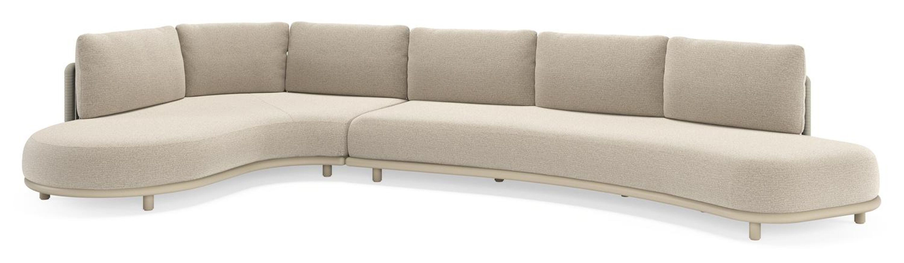 Lomano loungehoek in beige aluminium en beige verticaal geweven luxe vlakke rope met Catania Sand all weather cosytica