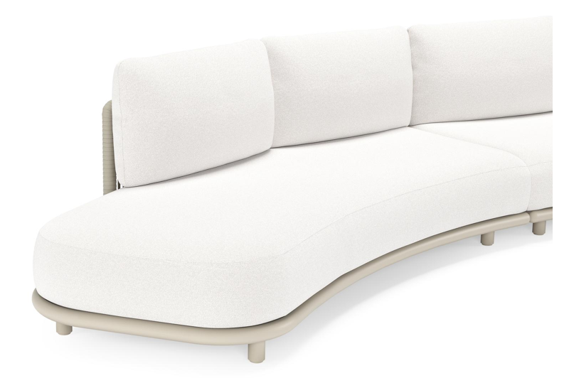 Lomano loungebank in beige aluminium en beige verticaal geweven luxe vlakke rope met Soul Optik all weather solica