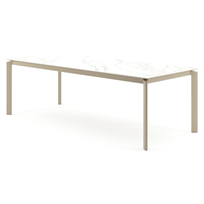 Table de jardin Cirello rectangulaire en aluminium beige et céramique pleine Calacatta - Lg. 240 x Lrg. 100 x Haut. 74.5 cm