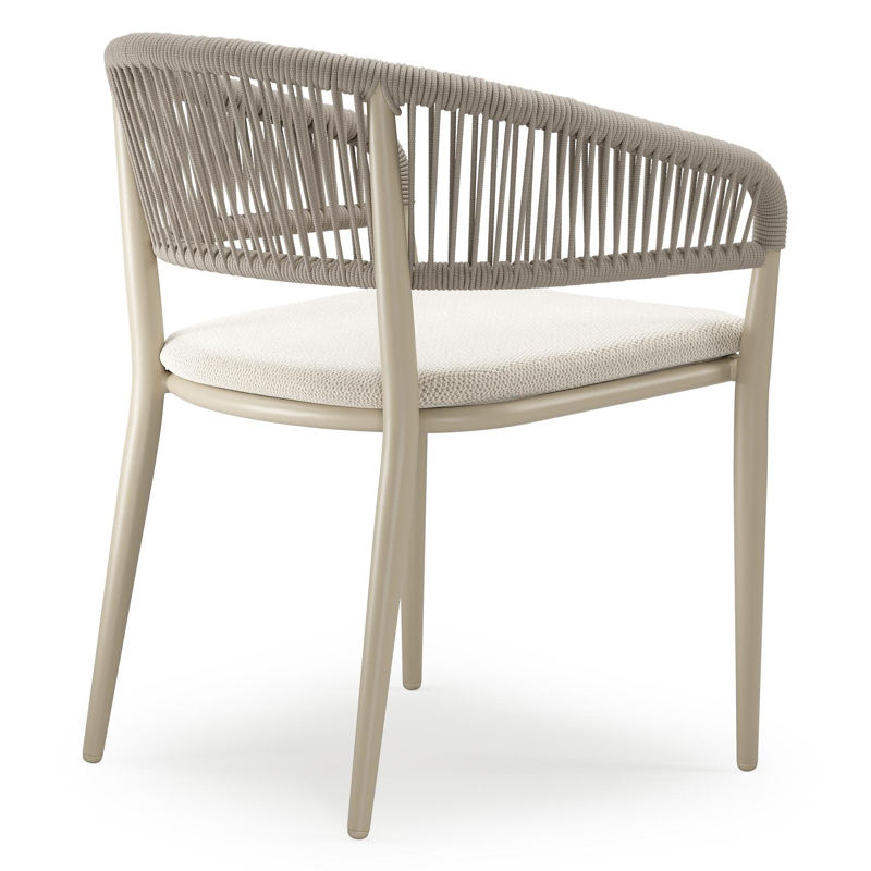 Tolfa stapelbare tuinstoel in beige aluminium en beige verticaal geweven ronde rope met stoelkussen in All Weather Sunbrella® Luxe Lopi Marble