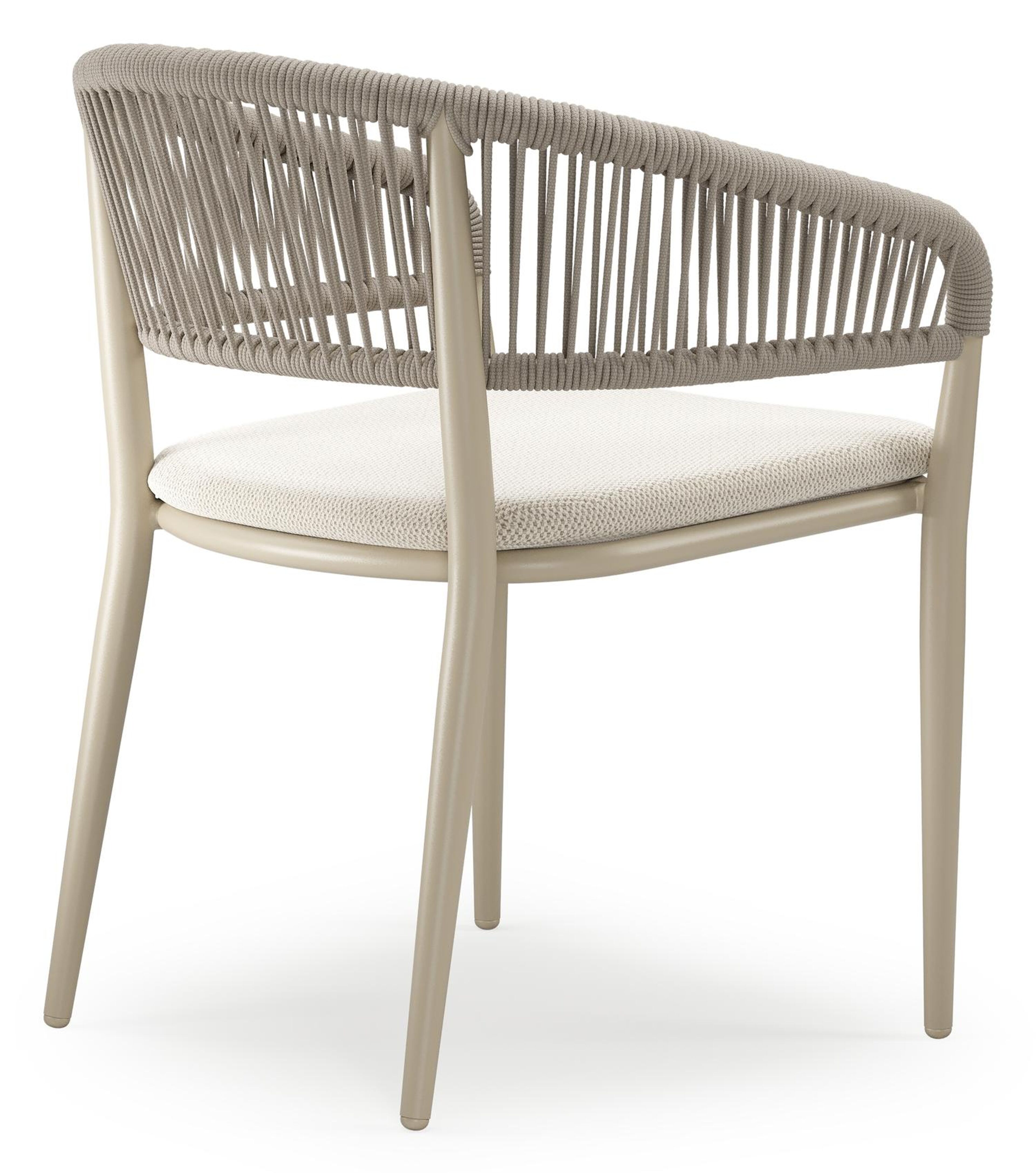 Tolfa stapelbare tuinstoel in beige aluminium en beige verticaal geweven ronde rope met stoelkussen in All Weather Sunbrella® Luxe Lopi Marble