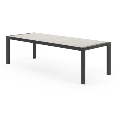 Madura tuintafel in zwart aluminium en volkeramiek grijs - L 255 x B 100 x H 74 cm