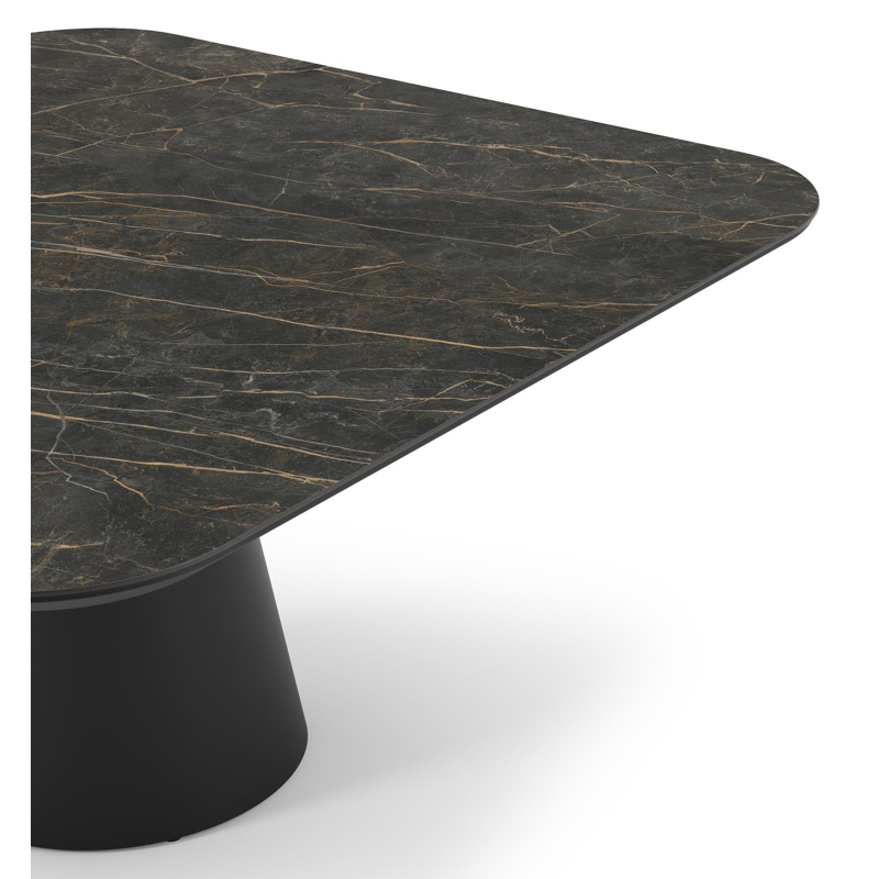 Donato tuintafel vierkant afgerond in zwart aluminium en volkeramiek black obsession - L 148 x B 148 x H 75 cm