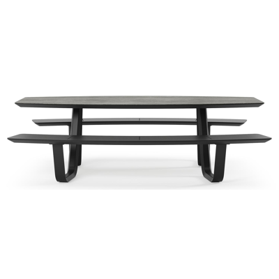 Forno picknicktafel bootvorm in zwart aluminium en volkeramiek aspen grey tafelblad - L 240 x B 181 x H 72 cm
