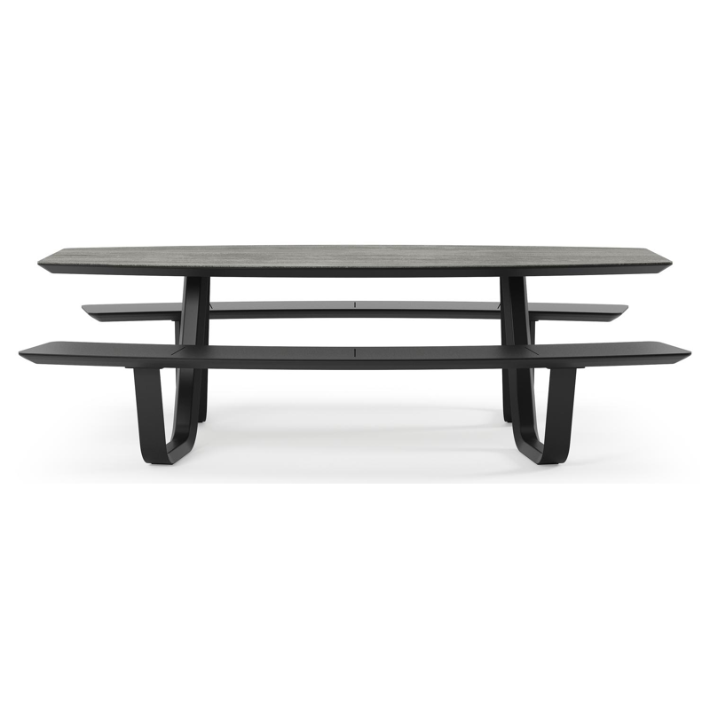 Forno picknicktafel bootvorm in zwart aluminium en volkeramiek aspen grey tafelblad - L 240 x B 181 x H 72 cm