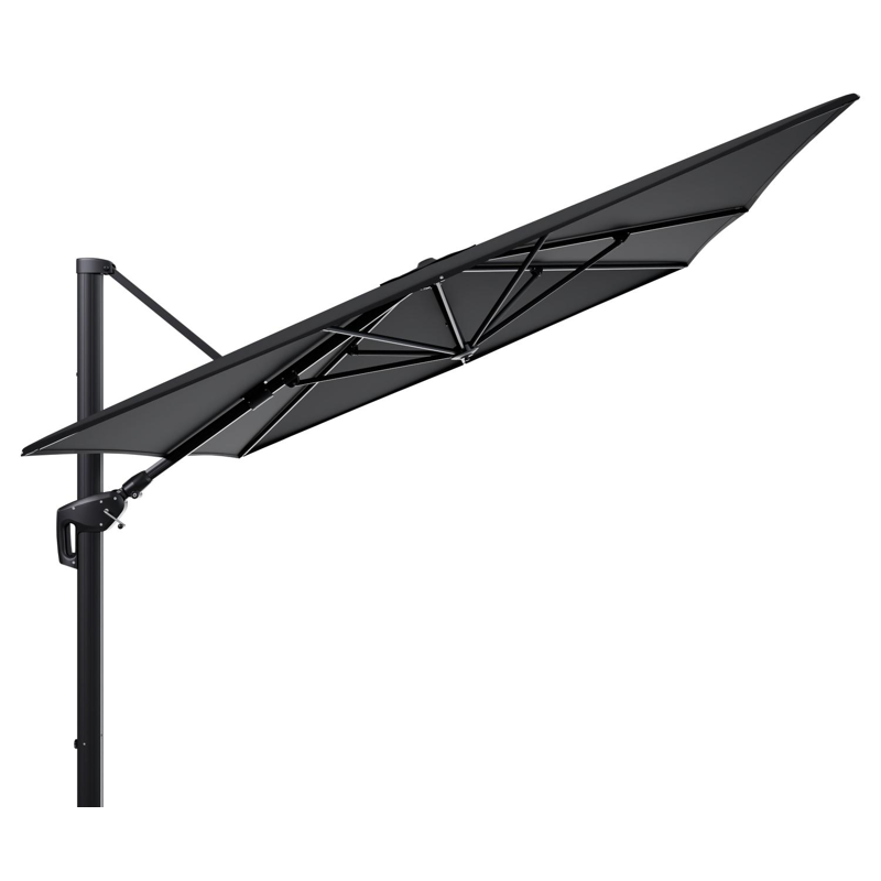 Minore zweefparasol met tiltfunctie in zwart aluminium met zwart all weather sunbrella® premium parasoldoek - L1 400 x L2 300 cm (zonder voet)