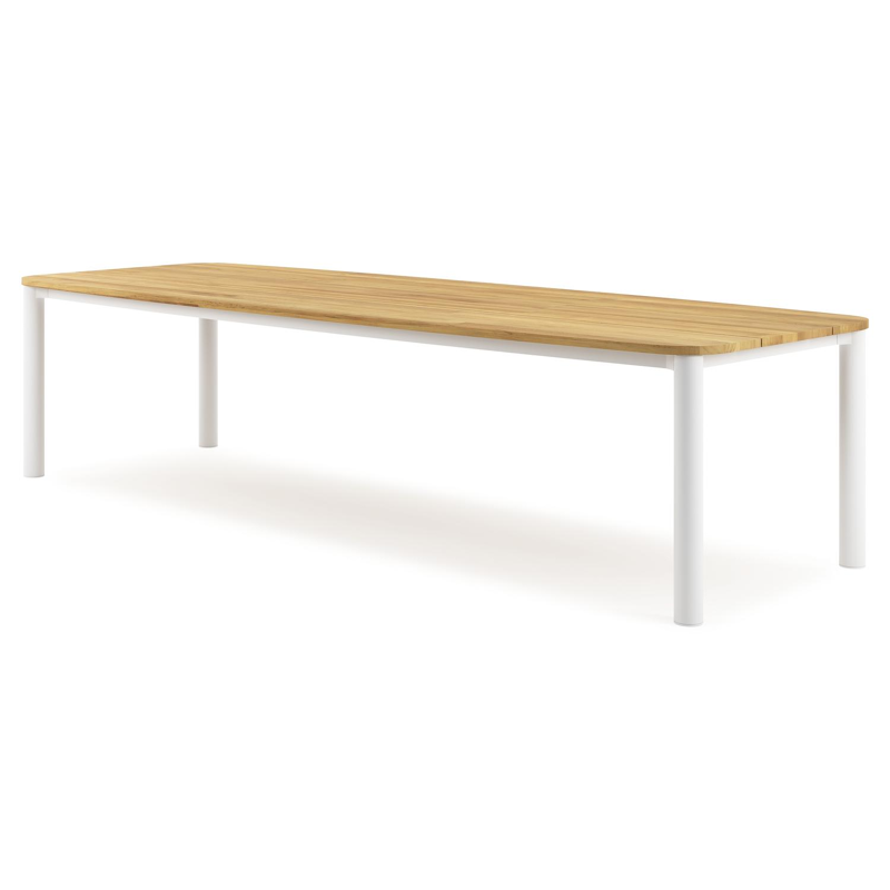 Orso tuintafel bootvorm in wit aluminium en teak - L 315 x B 115 x H 75 cm
