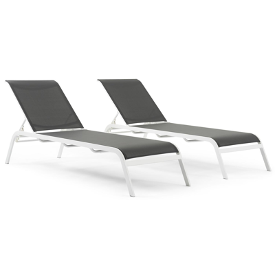 Set van 2 verstelbare Acri ligbedden in wit aluminium en grijs textilene
