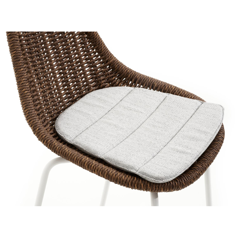 Pagino barkruk in wit aluminium en bruin ronde wicker met kussen in savane nimbus all weather sunbrella® luxe
