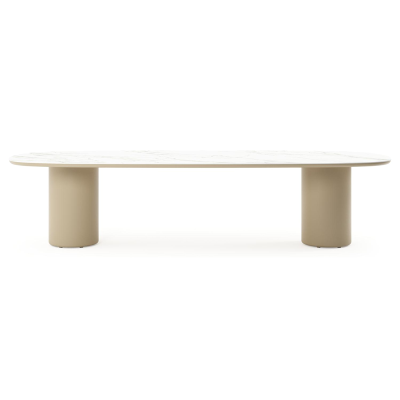 Amico tuintafel bombo in beige aluminium en volkeramiek Calacatta - L 320 x B 130 x H 74 cm