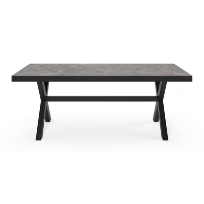 Bahia tuinset in zwart aluminium en grijs keramische print tafelblad met 6 Paco tuinstoelen