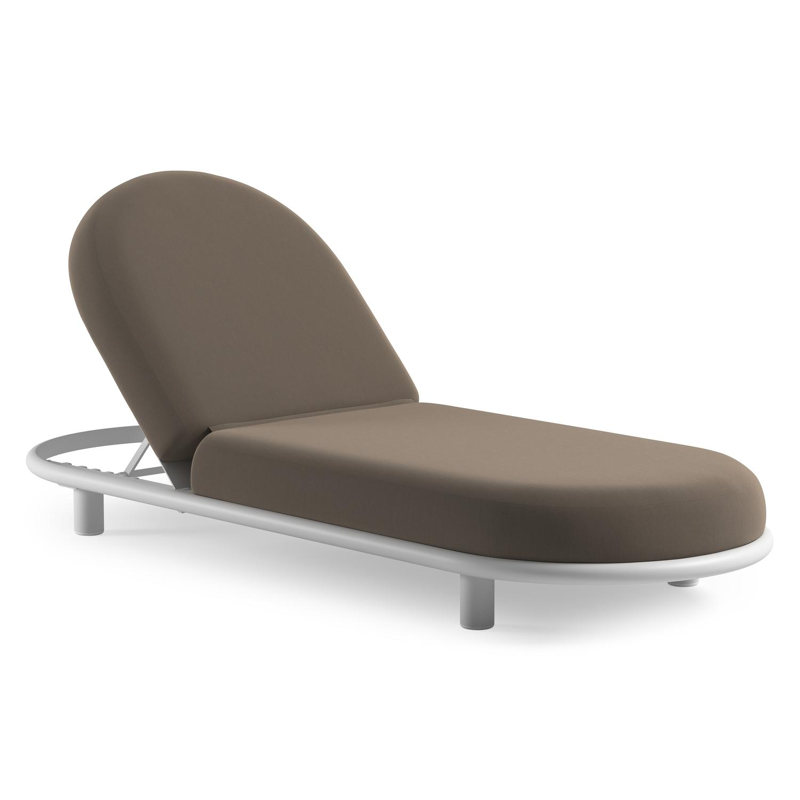 Chaise longue réglable Lomano en aluminium blanc avec natte heather grey all weather sunbrella® luxe coussin