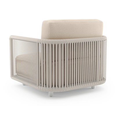 Organo loungestoel in wit aluminium en beige verticaal geweven luxe vlakke rope met heritage papyrus all weather Sunbrella® luxe kussen