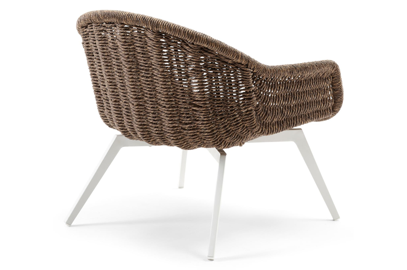 Fauteuil de jardin Pagino 1-pl en aluminium blanc et résine tressée brun