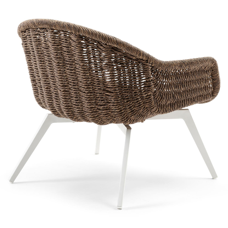 Pagino loungezetel 1-zit in wit aluminium en bruin wicker
