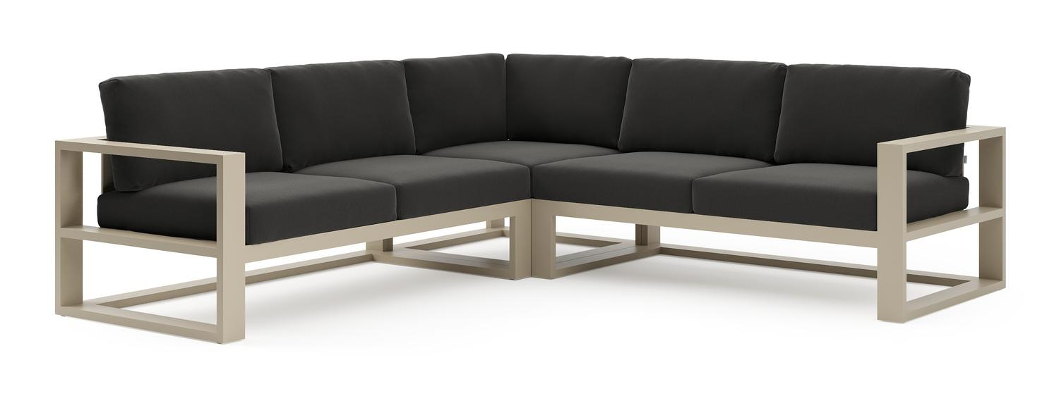 Salon de jardin d'angle Verato en aluminium beige et coussins en all weather sunbrella® luxe natte sooty