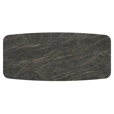 Table de jardin Orso forme de bateau en aluminium beige et céramique pleine Black Obsession - Lg. 255 x Lrg. 115 x Haut. 74.5 cm